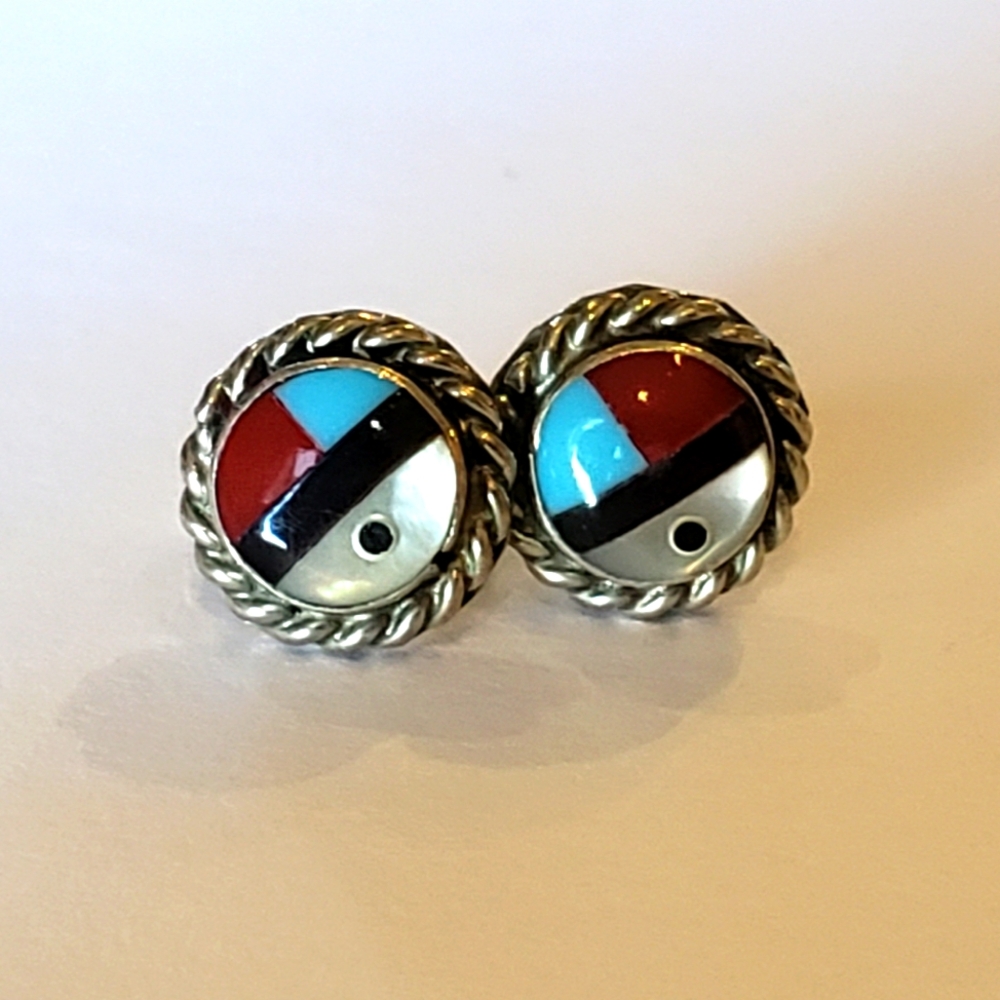 Zuni Inlay Sterling Earrings
